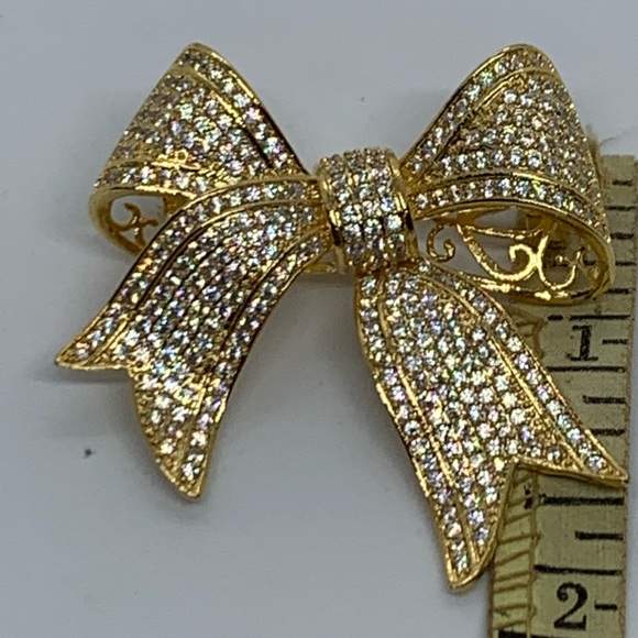 Bow Bowknot Bling CZ Pin Brooch Necklace - Picture 2 of 8